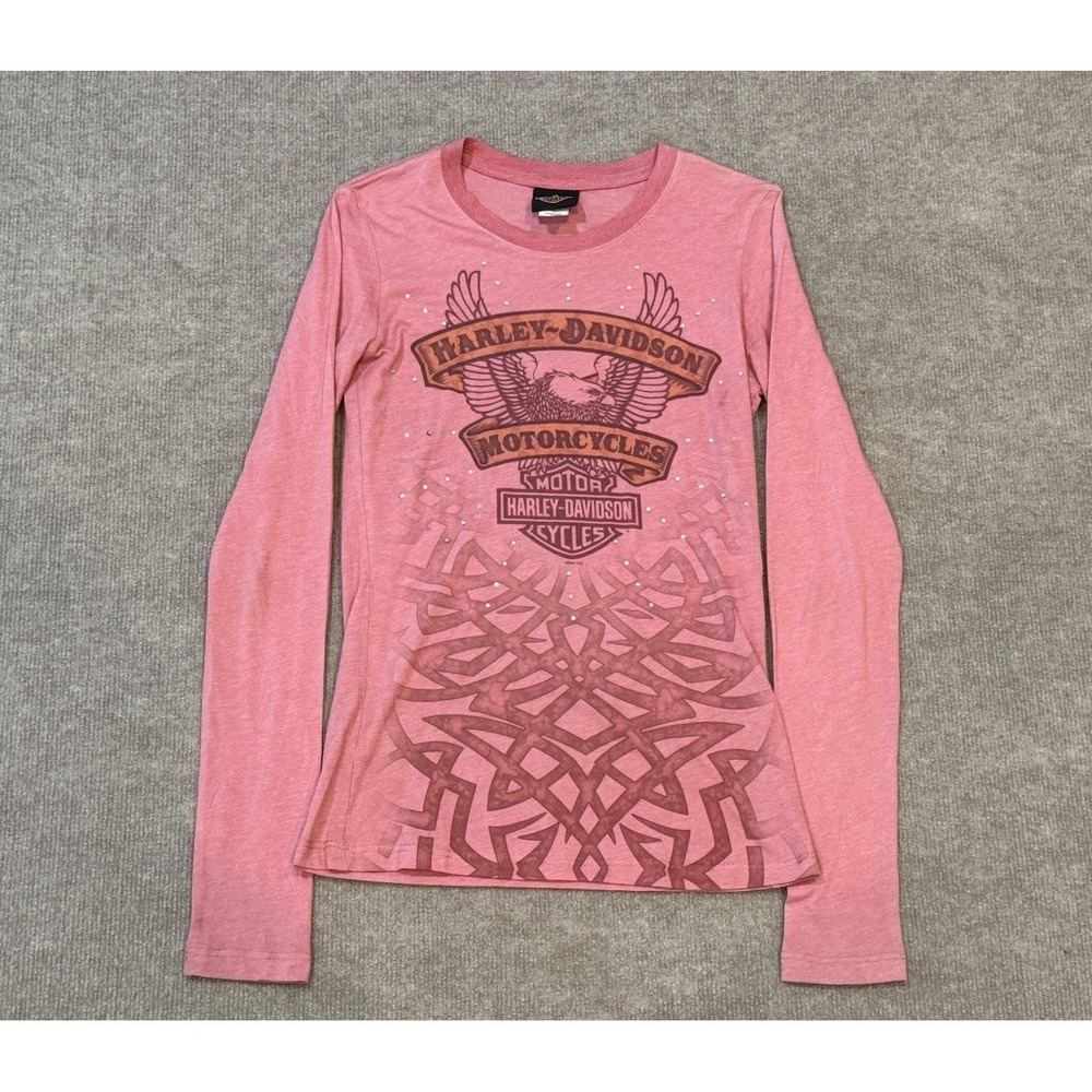 Harley Davidson Shirt Women Small Pink Biker Motorcycle Studded Austin Y2K